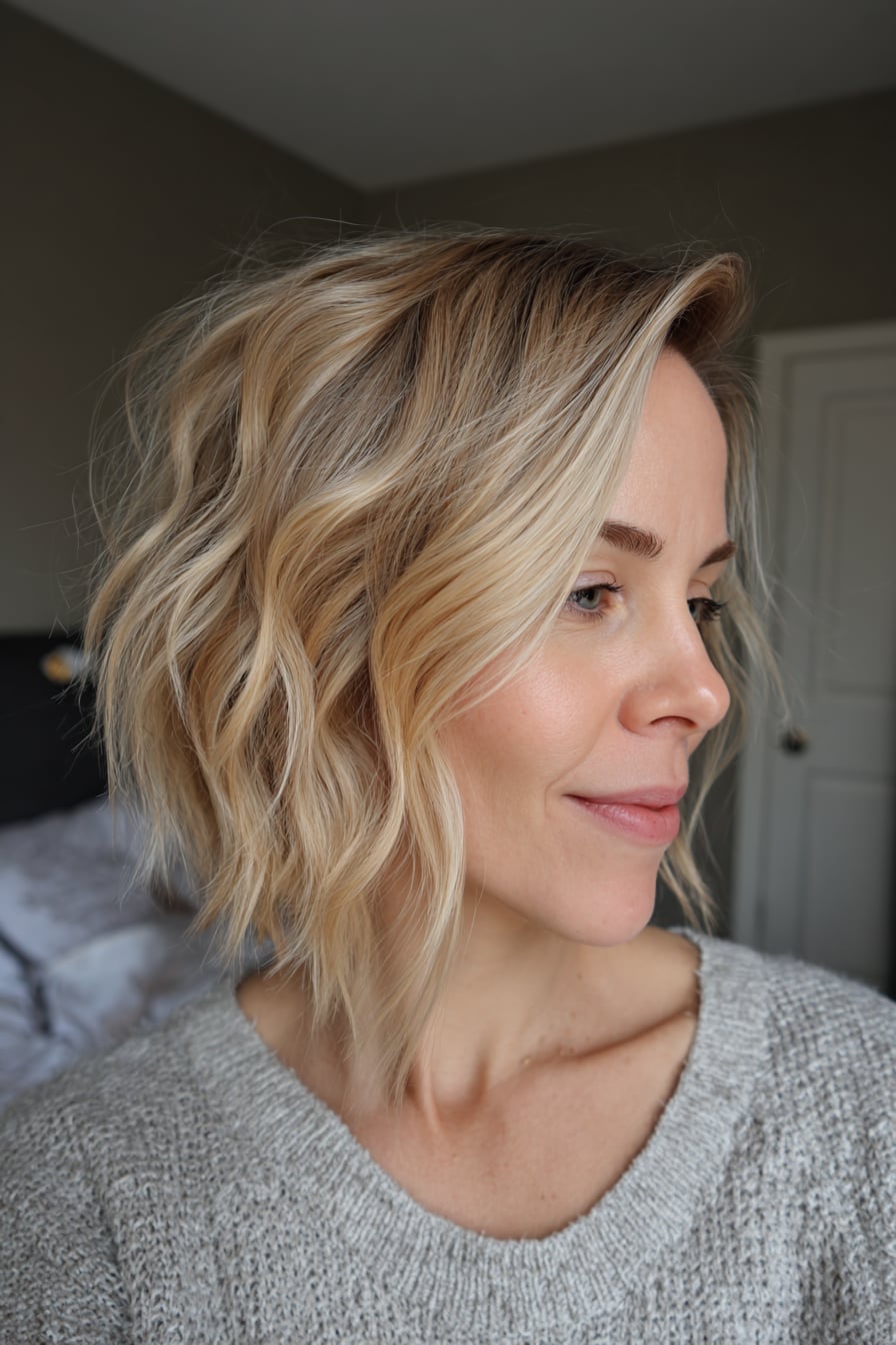 Angled Wavy Blonde Bob Angled Wavy Blonde Bob — Trendy Fine Hair