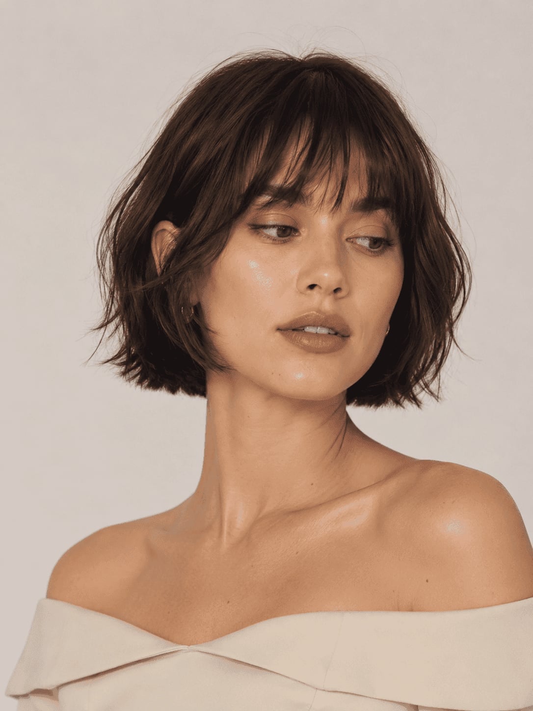 Textured Dark Brown Bob With Curtain Bangs Textured Dark Brown Bob With Curtain Bangs — Trendy Fine Hair