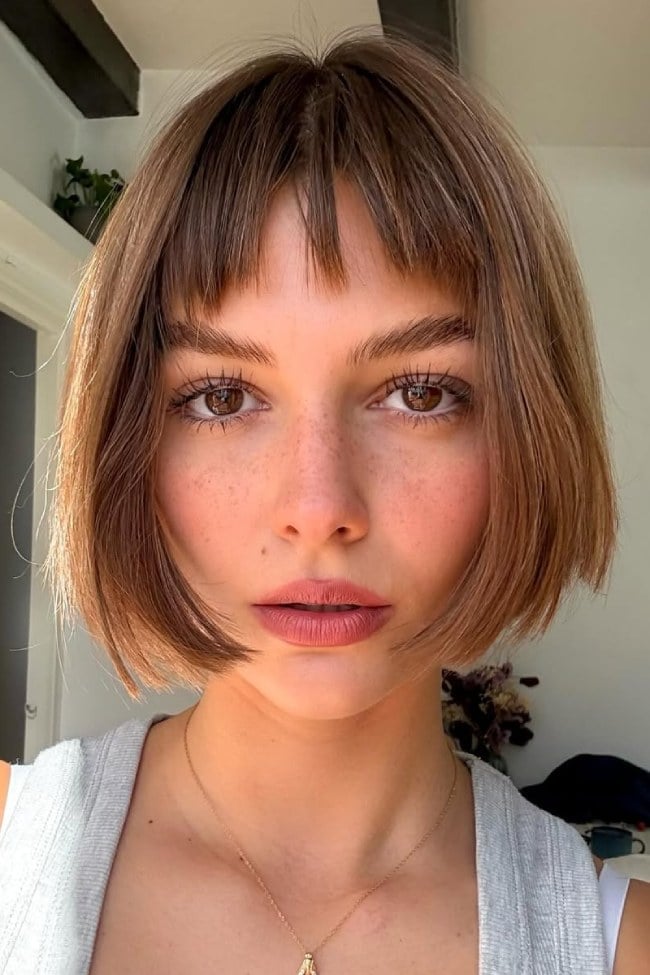 Chin Length Bob With Wispy Fringe Chin Length Bob With Wispy Fringe — Trendy Fine Hair