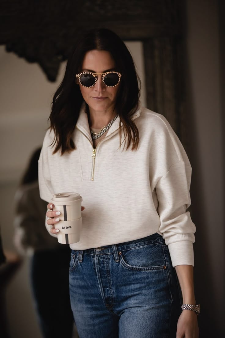 Cream Sherpa Pullover with Blue Jeans Cream Sherpa Pullover with Blue Jeans — Trendy Fleece Outfits