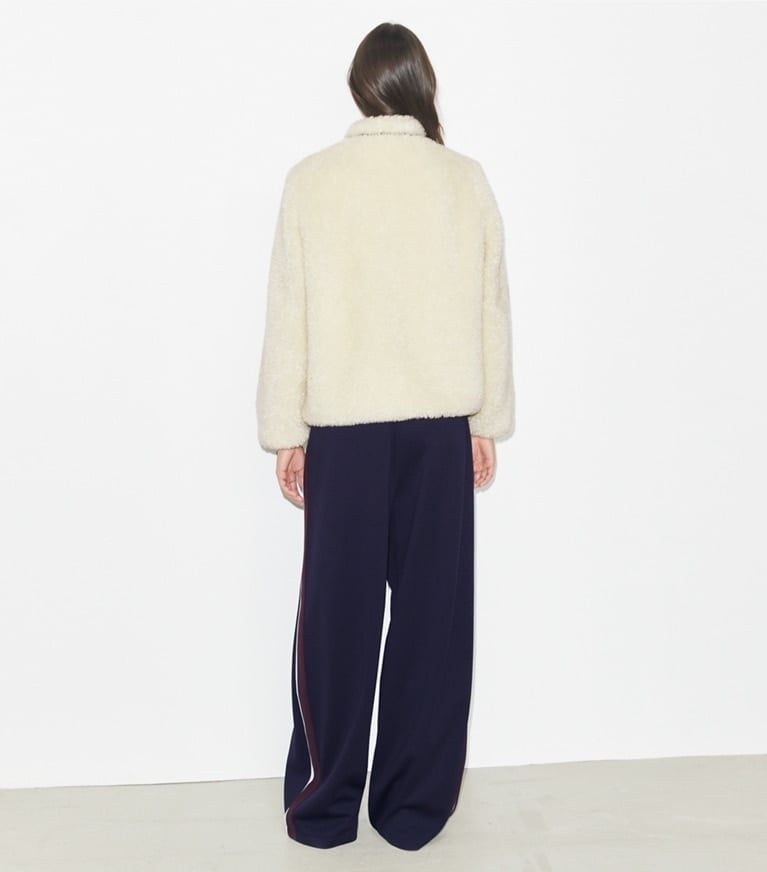 Cream Fleece Jacket with Striped Trousers Cream Fleece Jacket with Striped Trousers — Trendy Fleece Outfits