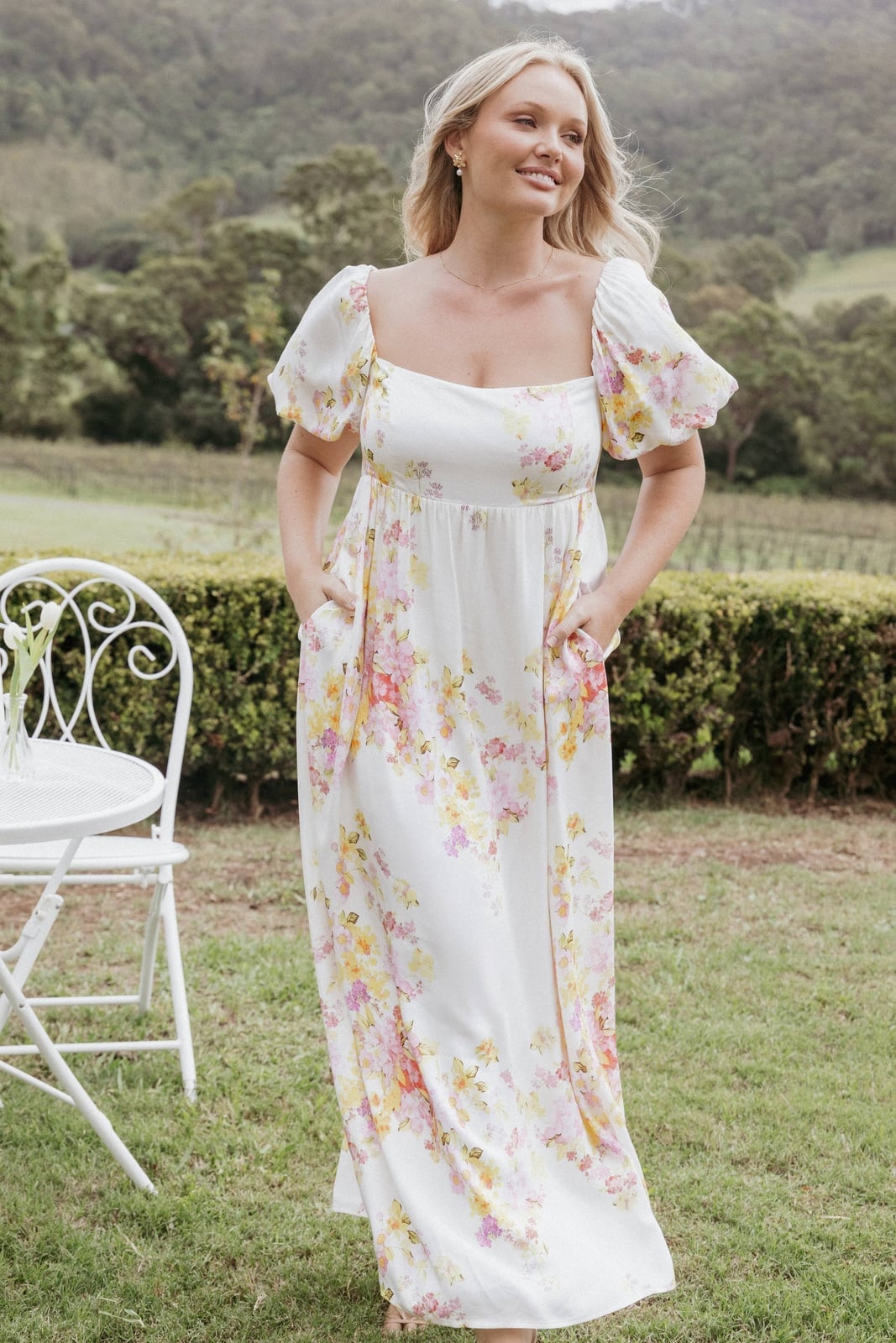 White Pink Yellow and Purple Floral Maxi Dress White Pink Yellow and Purple Floral Maxi Dress — Trendy Floral Dress