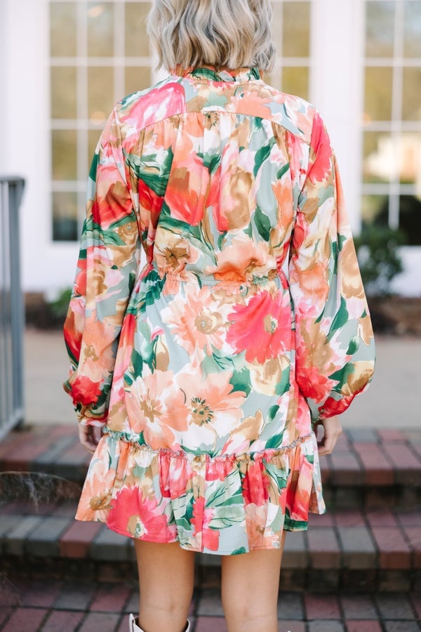 Multi-colored Floral Print Mini Dress with Balloon Sleeves Multi-colored Floral Print Mini Dress with Balloon Sleeves — Trendy Floral Dress