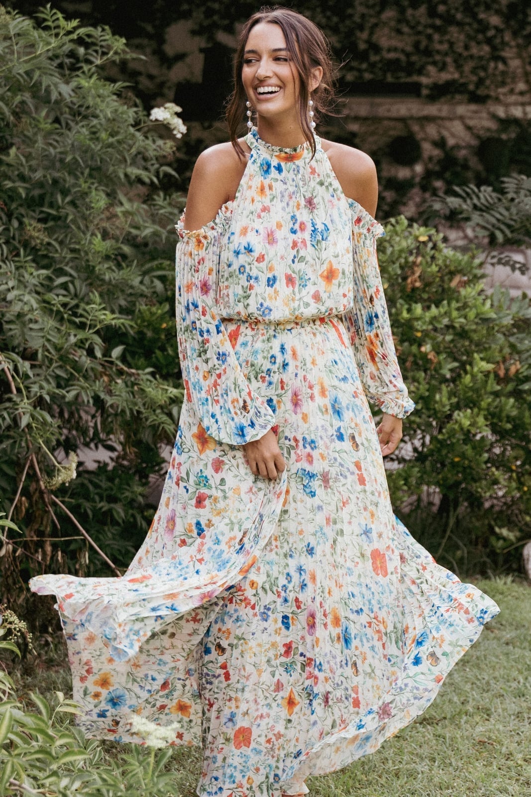 White Multi-Colored Floral Pleated Maxi Dress White Multi-Colored Floral Pleated Maxi Dress — Trendy Floral Dress
