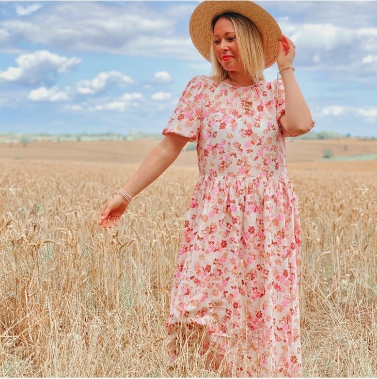 White Pink Floral Prairie Style Midi Dress White Pink Floral Prairie Style Midi Dress — Trendy Floral Dress