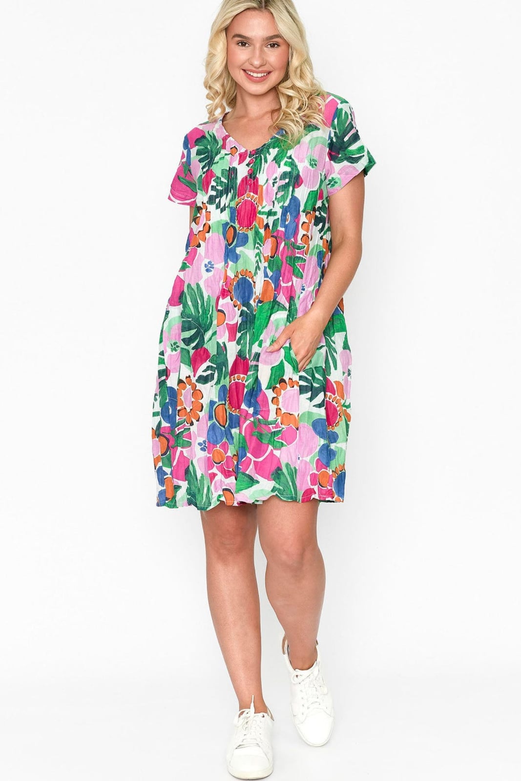 Multicolor Tropical Floral Print Short Dress Multicolor Tropical Floral Print Short Dress — Trendy Floral Dress