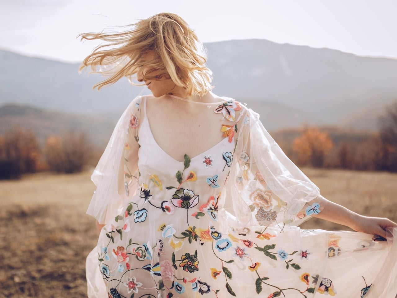 Ivory Sheer Dress with Multi-Color Floral Embroidery Ivory Sheer Dress with Multi-Color Floral Embroidery — Trendy Floral Dress