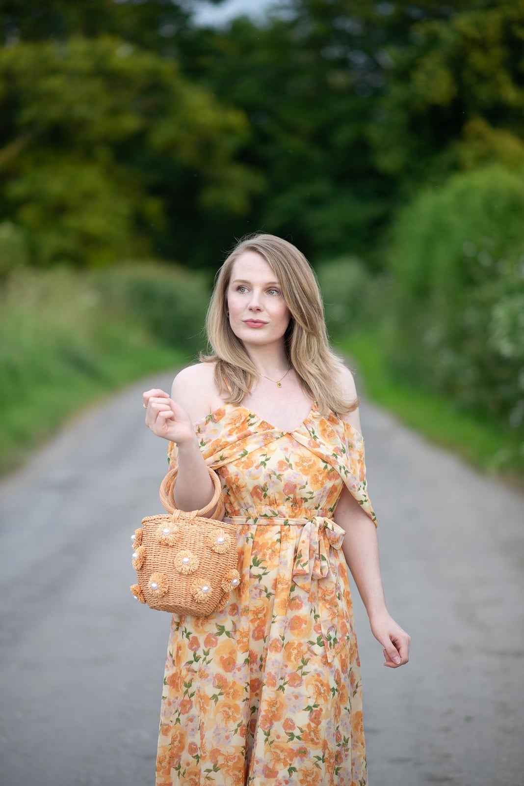 Orange and Yellow Floral Chiffon Midi Dress Orange and Yellow Floral Chiffon Midi Dress — Trendy Floral Dress