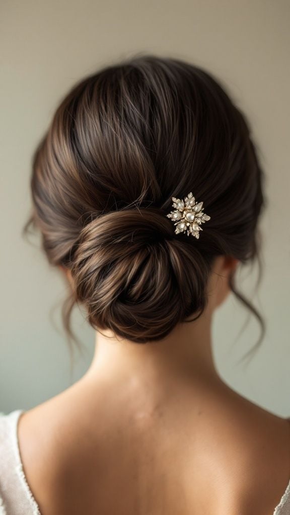 Intricate Twisted Low Updo In Dark Brown Intricate Twisted Low Updo In Dark Brown — Trendy Formal Updos