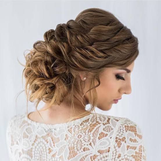 Medium Brown Updo With Braided Texture Medium Brown Updo With Braided Texture — Trendy Formal Updos