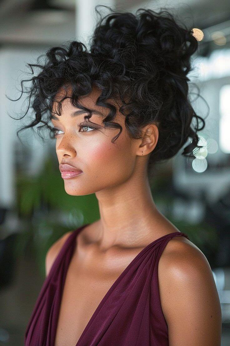 Curly Dark Brown Updo With Defined Curls Curly Dark Brown Updo With Defined Curls — Trendy Formal Updos