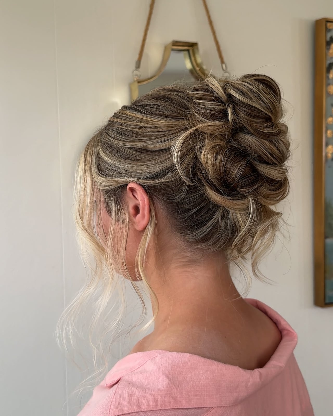 Loose Textured Blonde Updo With Face-Framing Pieces Loose Textured Blonde Updo With Face-Framing Pieces — Trendy Formal Updos