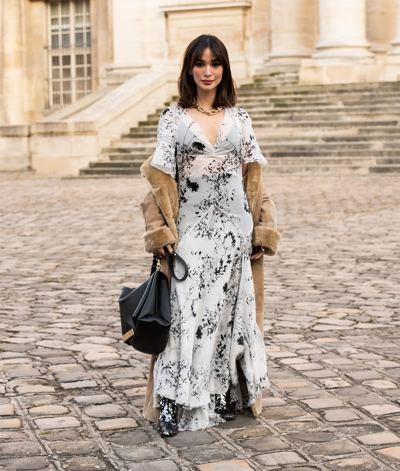 Floral Dress Under Faux Fur Coat — Trendy French Outfits