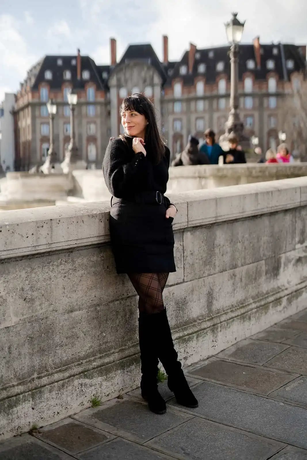 Black Coat Over Mini Skirt and Boots — Trendy French Outfits
