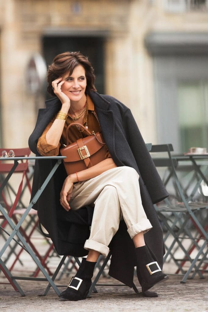 Oversized Gray Coat and Silk Shirt Ensemble Oversized Gray Coat and Silk Shirt Ensemble — Trendy French Style