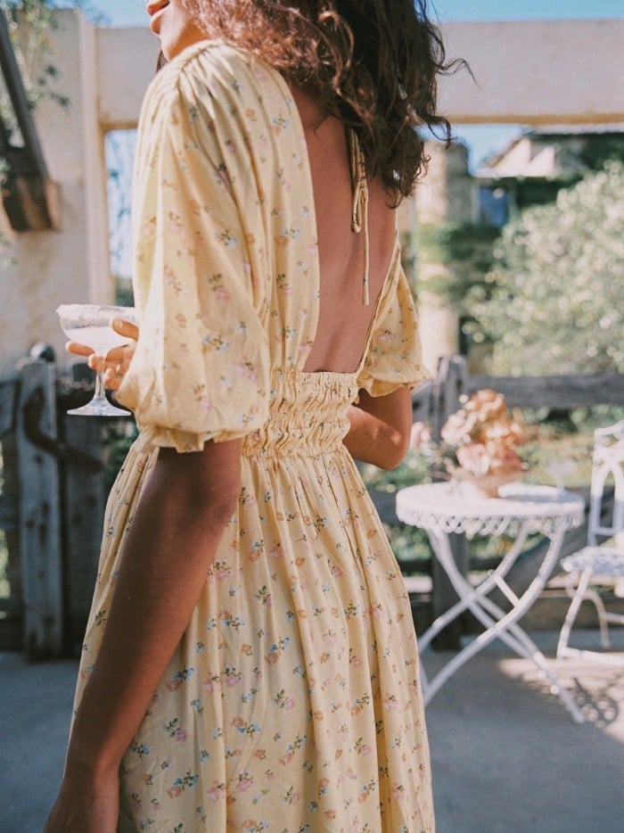 Yellow Floral Maxi Dress with Open Back Yellow Floral Maxi Dress with Open Back — Trendy French Style