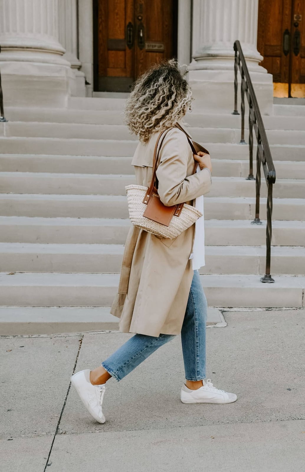 Beige Trench Coat with White Sneakers Beige Trench Coat with White Sneakers — Trendy French Style