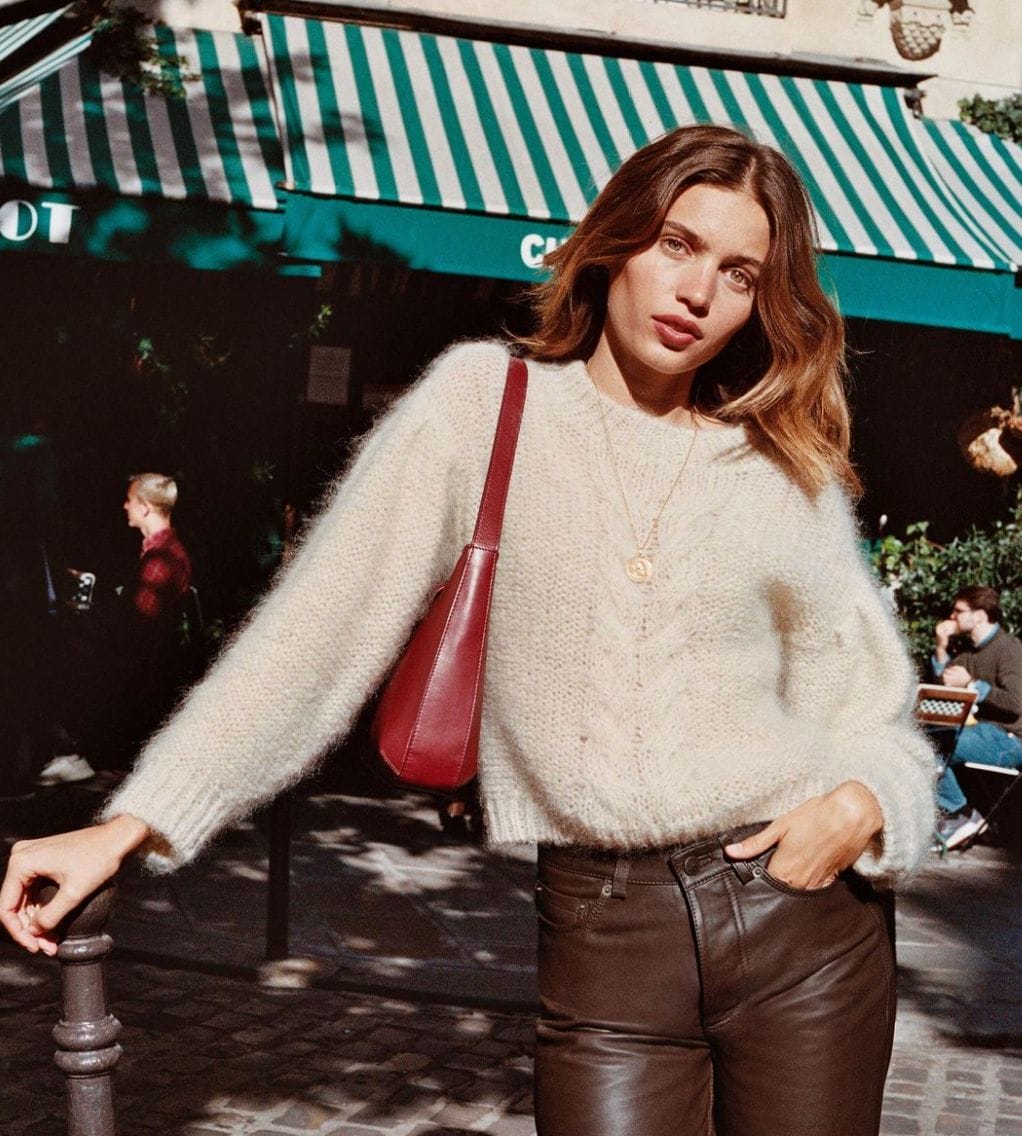 Cable Knit Sweater with Leather Trousers Cable Knit Sweater with Leather Trousers — Trendy French Style