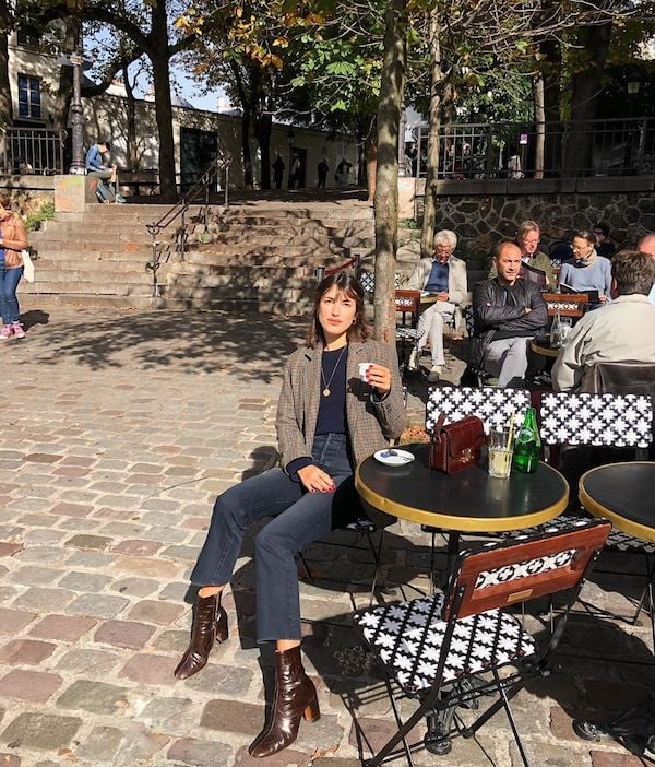 Plaid Blazer with Navy Sweater and Jeans Plaid Blazer with Navy Sweater and Jeans — Trendy French Style