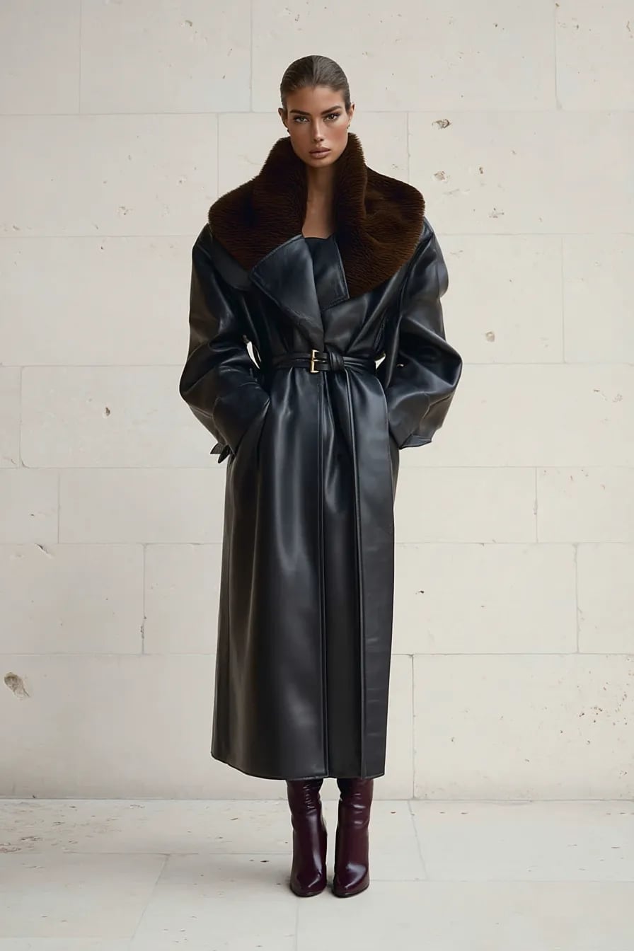 Belted Coat With Large Fur Collar — Trendy Fur Outfits
