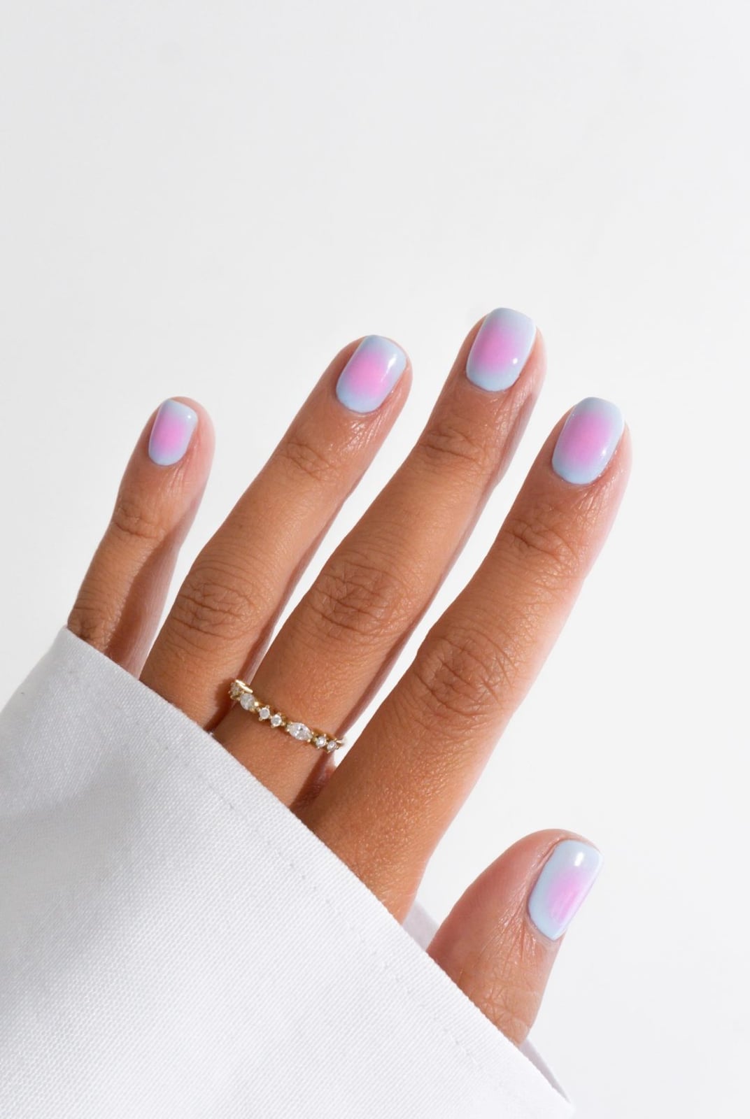 Short Oval Pink To Blue Gradient Nails Short Oval Pink To Blue Gradient Nails — Trendy Gender Reveal Nails