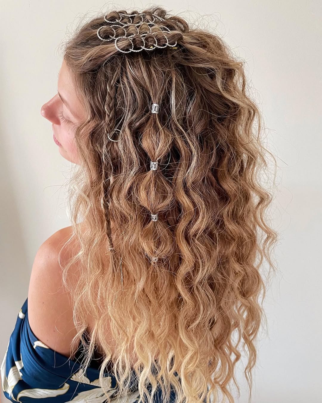 Long Curly Blonde With Braids and Accessories Long Curly Blonde With Braids and Accessories — Trendy Going Out Hairstyles