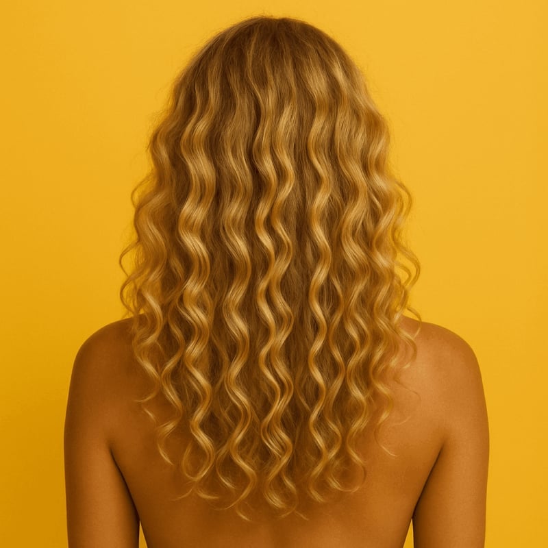 Shoulder Length Solid Golden Blonde Curls — Trendy Golden Blonde