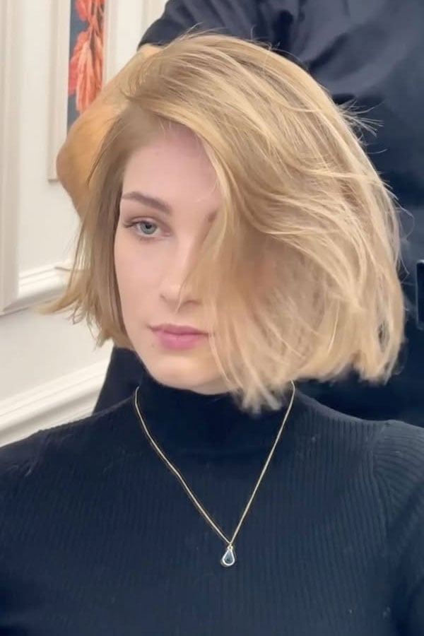 Chin Length Tousled Ash Blonde Bob — Trendy Golden Blonde