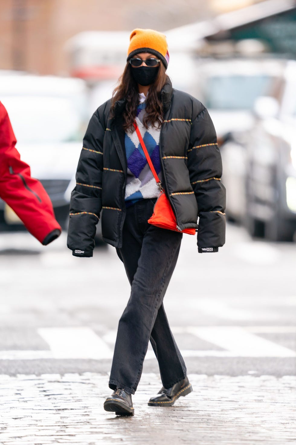 Black Puffer Jacket Over Argyle Sweater Black Puffer Jacket Over Argyle Sweater — Trendy Gorpcore Outfits
