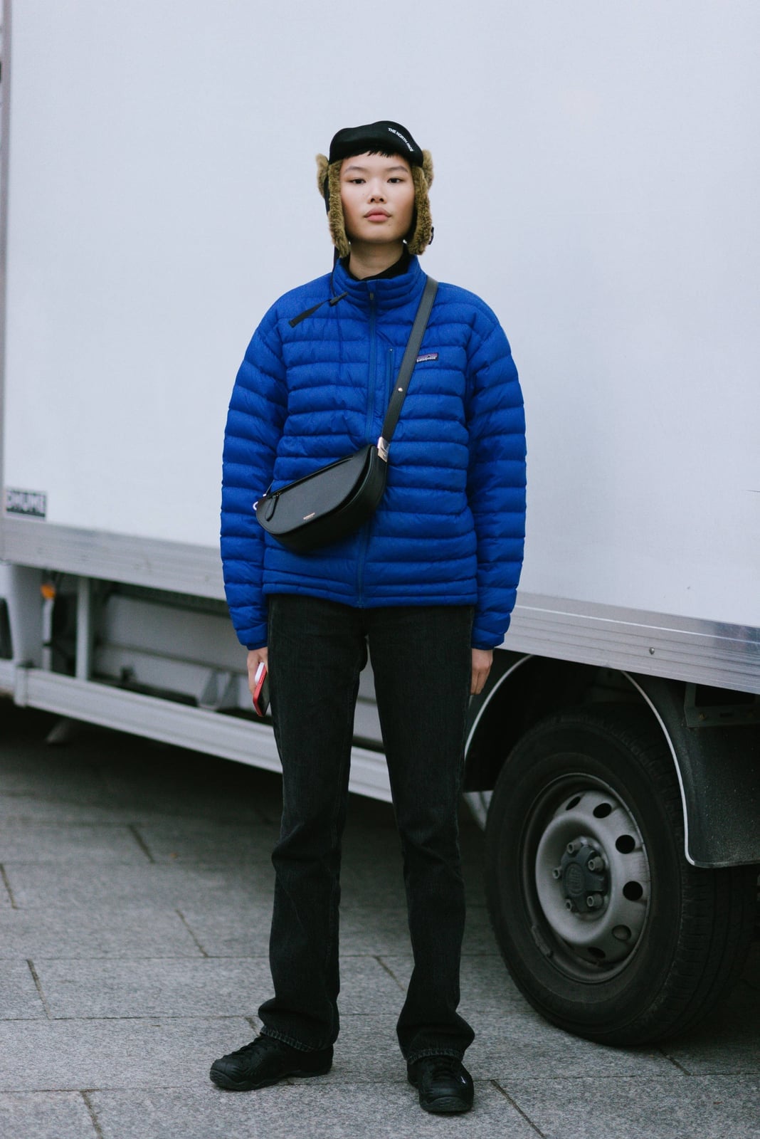 Bright Blue Puffer Jacket Over Black Top Bright Blue Puffer Jacket Over Black Top — Trendy Gorpcore Outfits