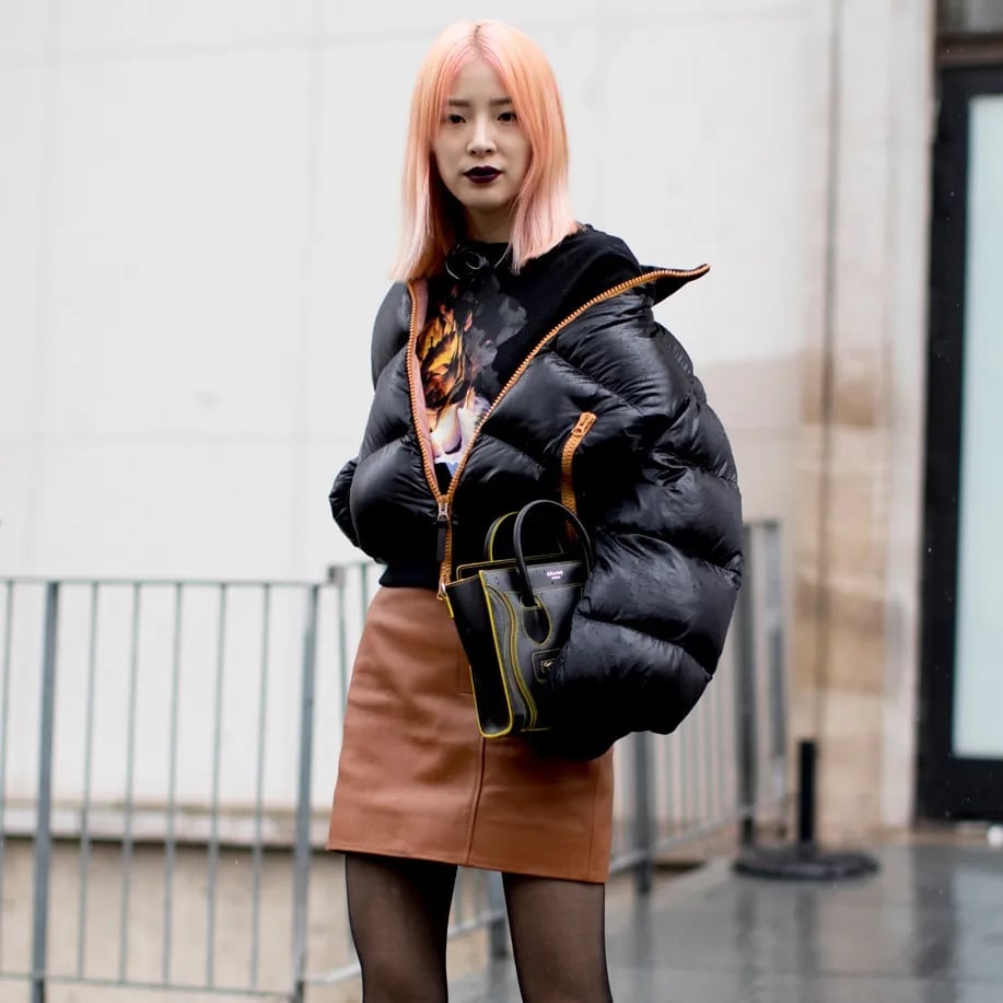 Black Puffer Jacket Over Graphic T-Shirt Black Puffer Jacket Over Graphic T-Shirt — Trendy Gorpcore Outfits