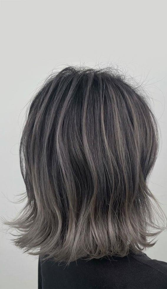 Dimensional Gray With Silver Ash Balayage Dimensional Gray With Silver Ash Balayage — Trendy Gray Hair Color