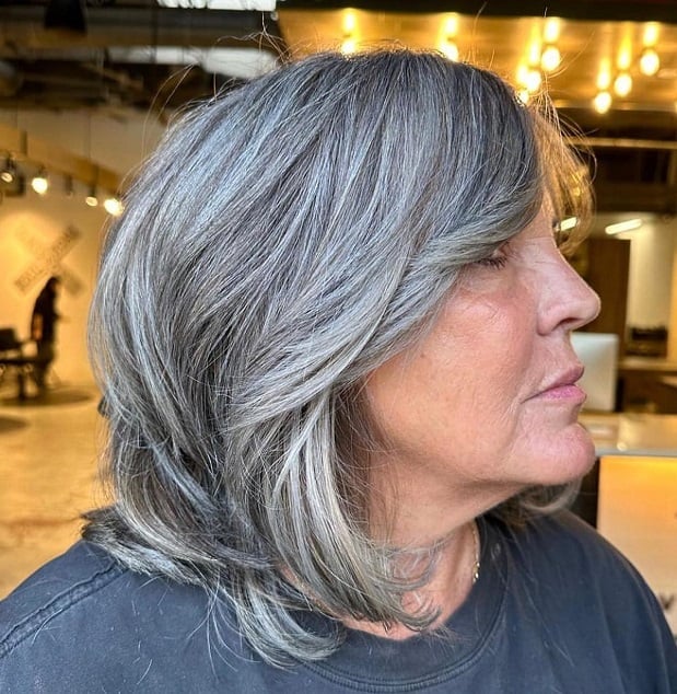 Textured Shag Gray With Lighter Streaks Textured Shag Gray With Lighter Streaks — Trendy Gray Hair Color