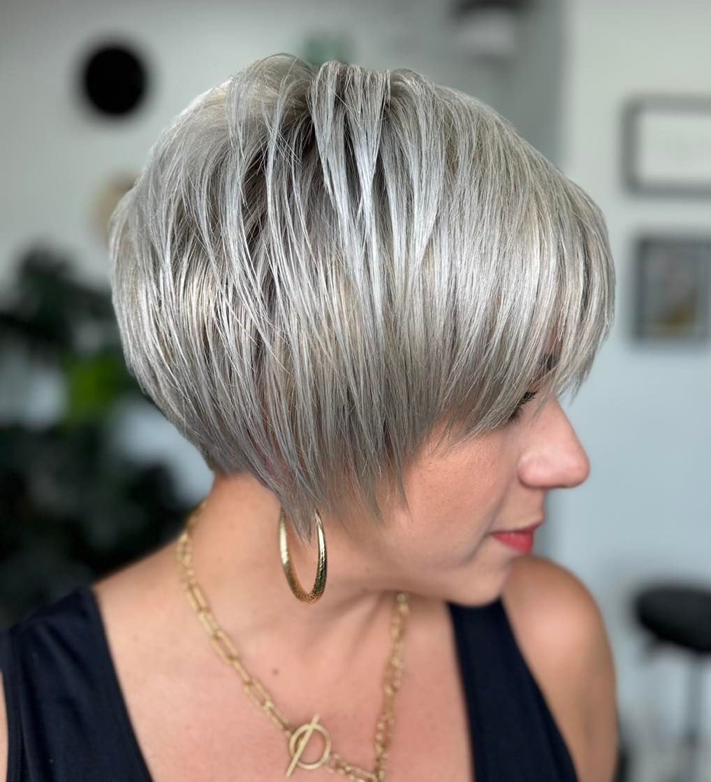 Silver Gray Chin Length Bob Silver Gray Chin Length Bob — Trendy Gray Hair Color