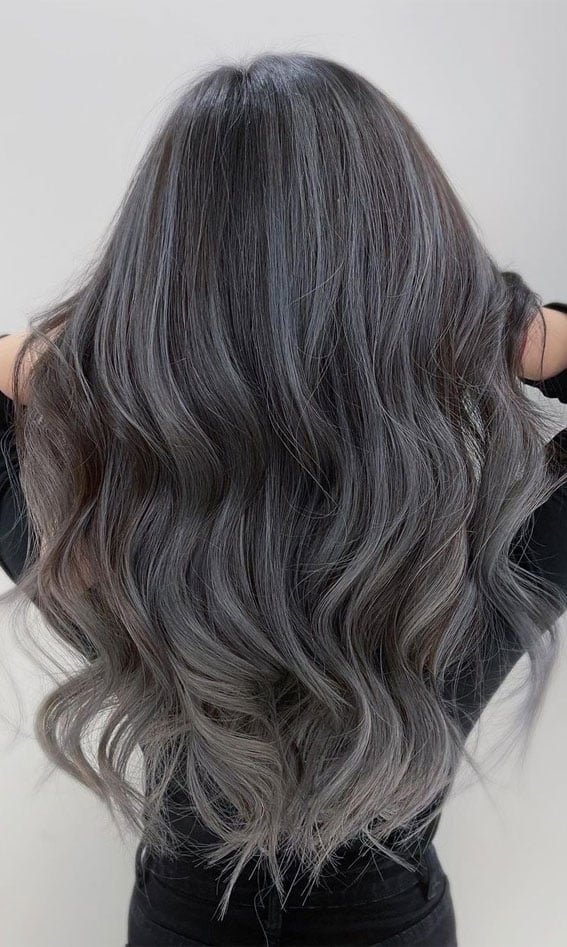 Smoky Balayage Dark Gray Smoky Balayage Dark Gray — Trendy Gray Hair Color