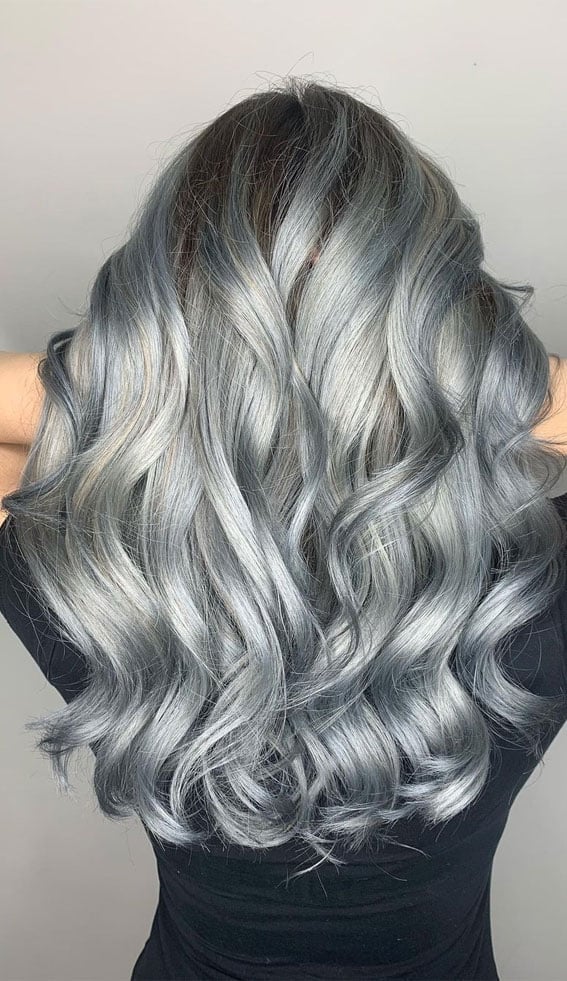 Metallic Silver With Ash Blonde Metallic Silver With Ash Blonde — Trendy Gray Hair Color