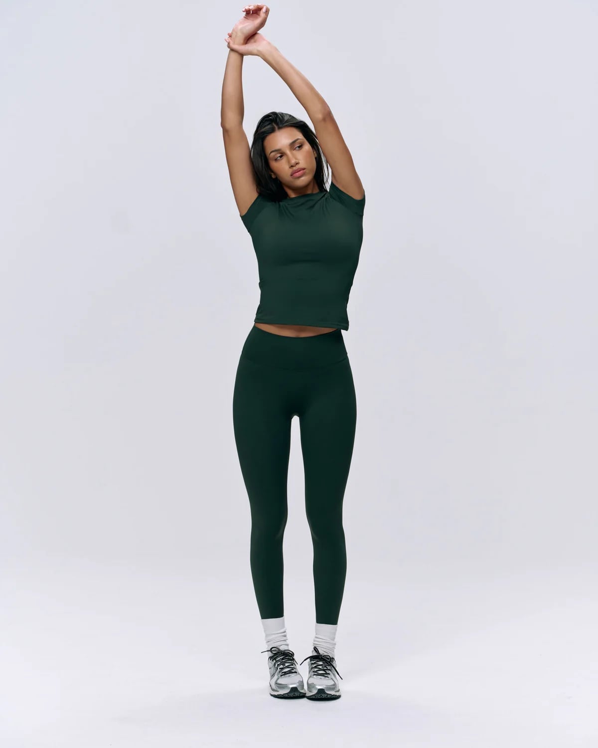 Dark Green Matching Set With Sneakers Dark Green Matching Set With Sneakers — Trendy Green Leggings Outfit