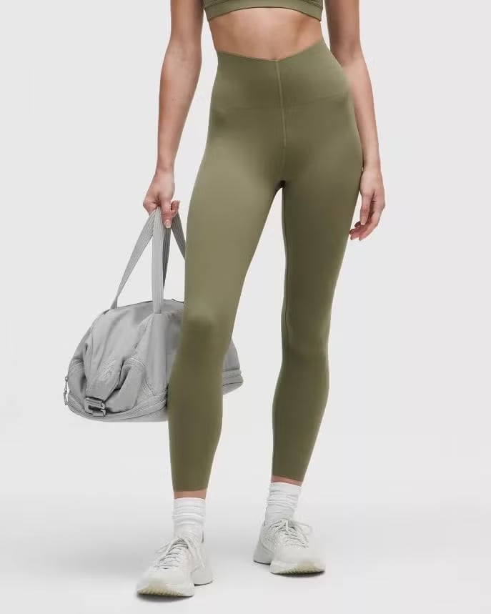 Olive Green Ribbed Set With Duffel Bag, High-Waisted Olive Green Ribbed Set With Duffel Bag, High-Waisted — Trendy Green Leggings Outfit