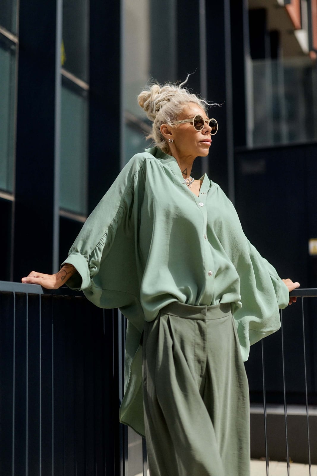 Olive Green Wide-Leg Trousers with a Satin Blouse Olive Green Wide-Leg Trousers with a Satin Blouse — Trendy Green Pants Outfits