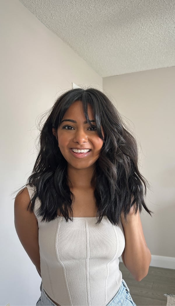 Mid-Back Layers With Face-Framing Curtain Bangs, Dark Brown Mid-Back Layers With Face-Framing Curtain Bangs, Dark Brown — Trendy Hair Pictures