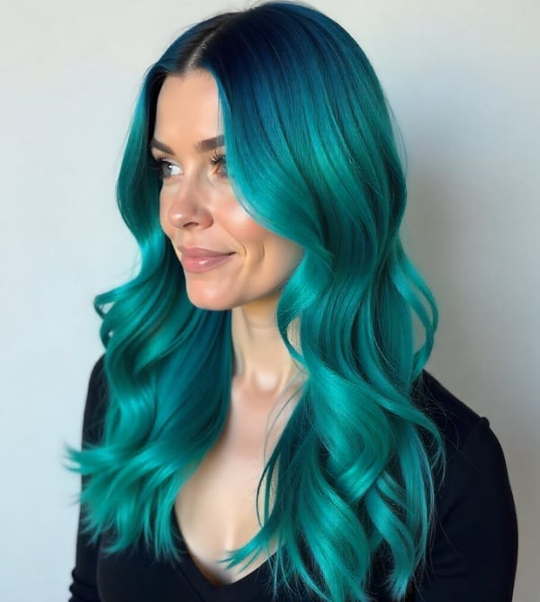 Mid-Back Layers With Teal And Green Ombre Mid-Back Layers With Teal And Green Ombre — Trendy Hair Pictures