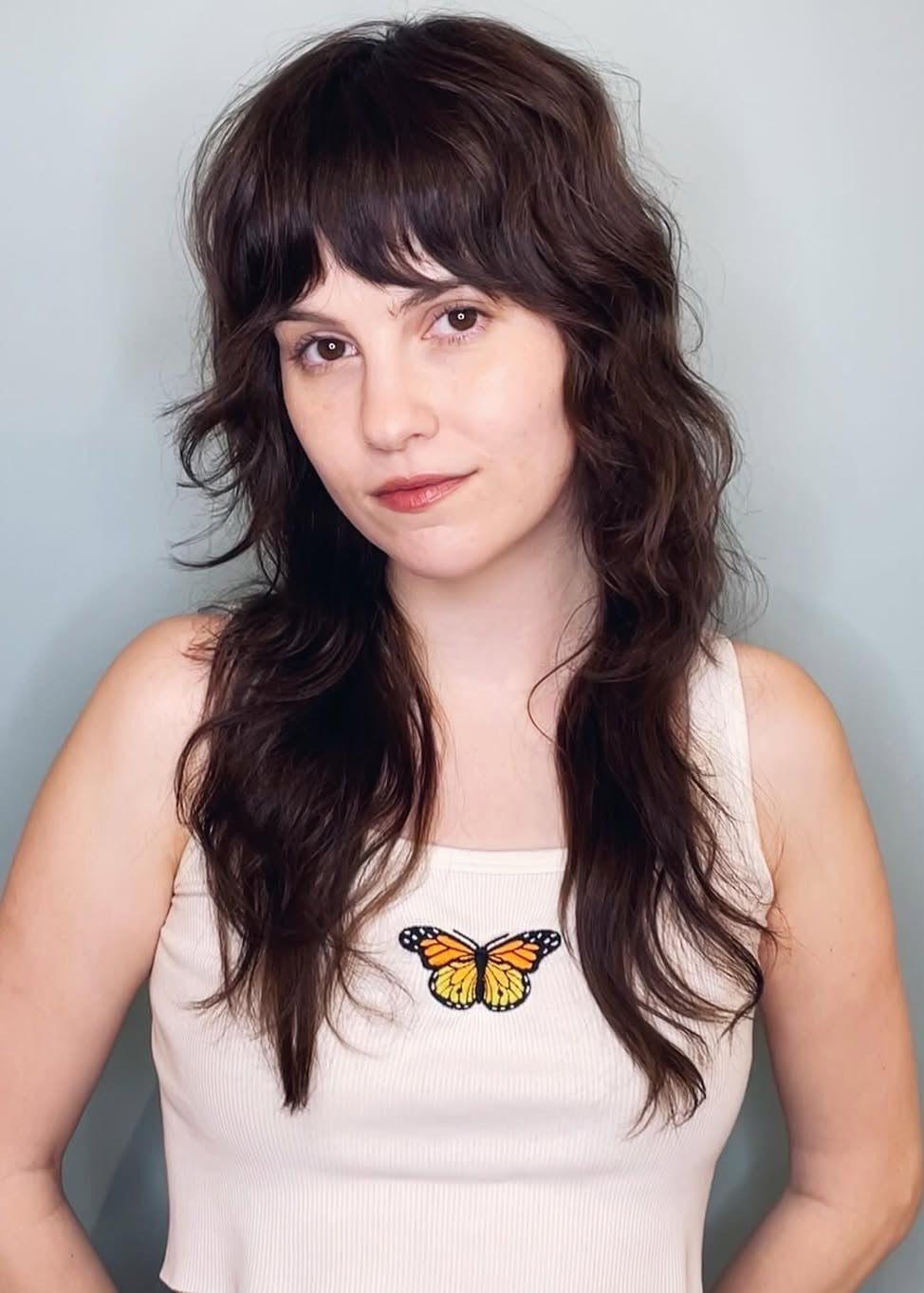 Mid-Back Dark Brown Shag With Full Bangs — Trendy Hairstyles for Teens