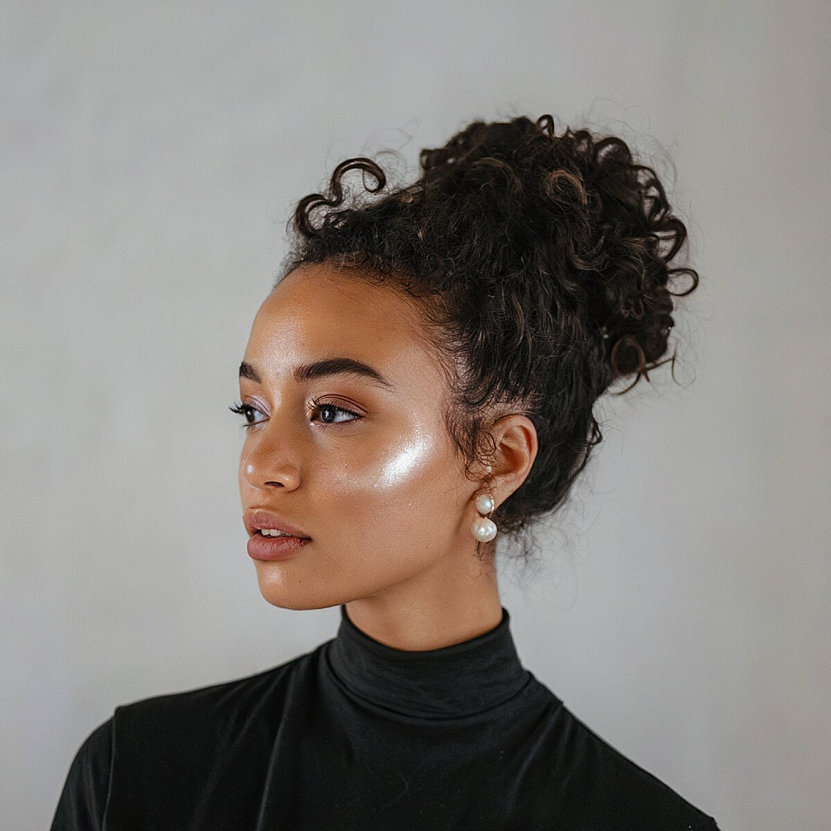 Voluminous Textured High Bun Dark Brown Curly Hair Voluminous Textured High Bun Dark Brown Curly Hair — Trendy High Bun Hairstyles