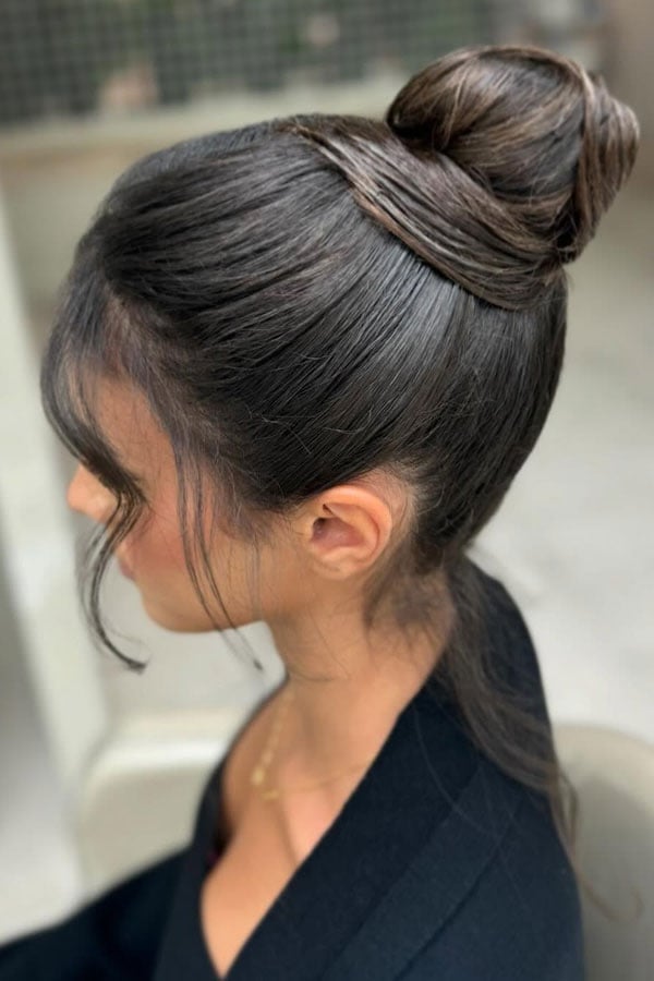 Sleek High Bun Fine Straight Dark Brown Hair Sleek High Bun Fine Straight Dark Brown Hair — Trendy High Bun Hairstyles