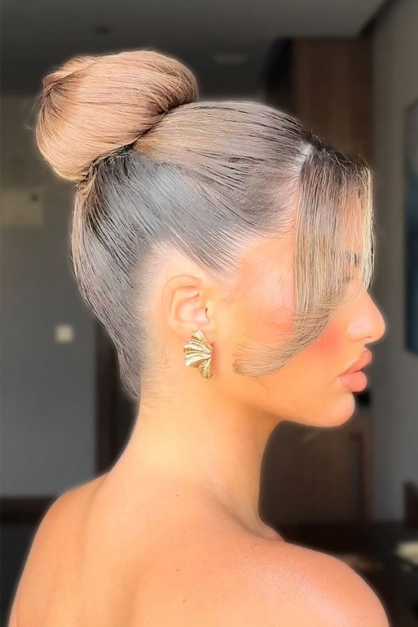 Sleek High Bun Chin Length Straight Dark Brown Fine Hair, Middle Sleek High Bun Chin Length Straight Dark Brown Fine Hair, Middle — Trendy High Bun Hairstyles