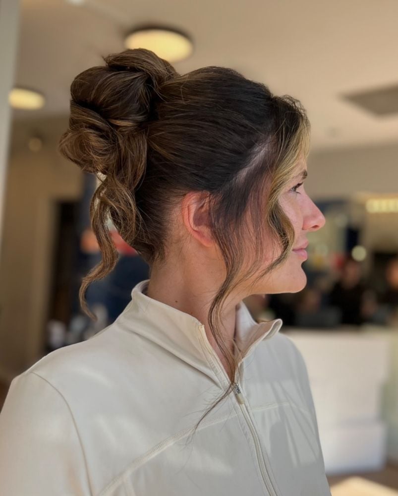 Messy Bun Dark Brown Subtle Highlights Messy Bun Dark Brown Subtle Highlights — Trendy High Bun Hairstyles