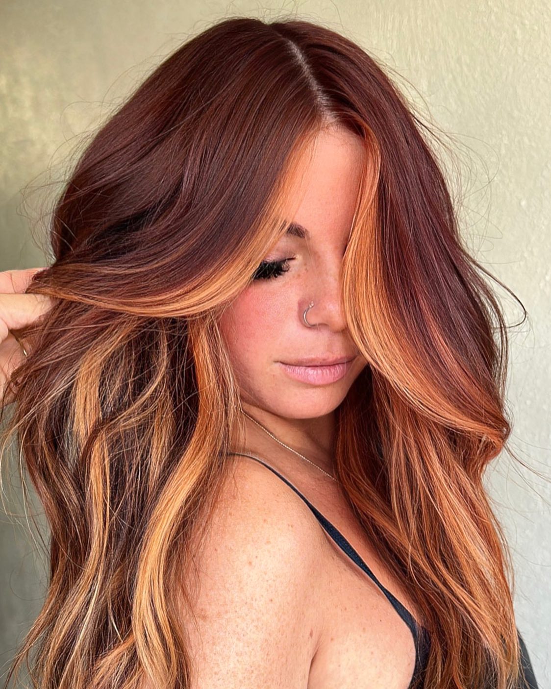Mid-Back Red Base With Blonde and Copper Highlights — Trendy Highlights Hair