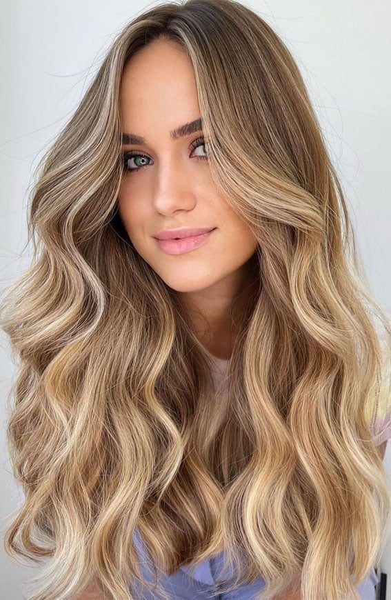 Mid-Back Bronze Base With Blonde Highlights — Trendy Highlights Hair