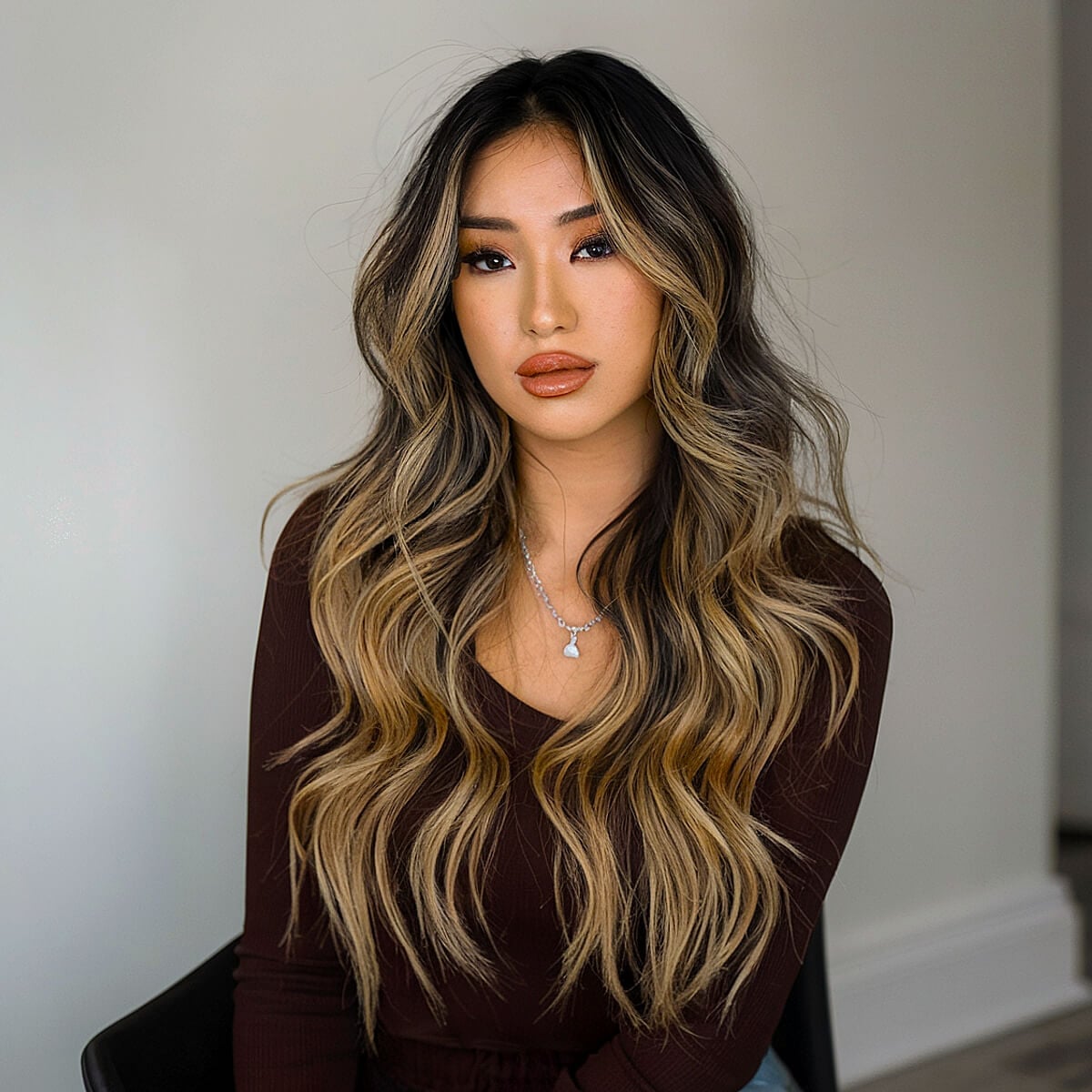 Dark Brown With Honey Blonde Highlights and Root Shadow — Trendy Highlights Hair