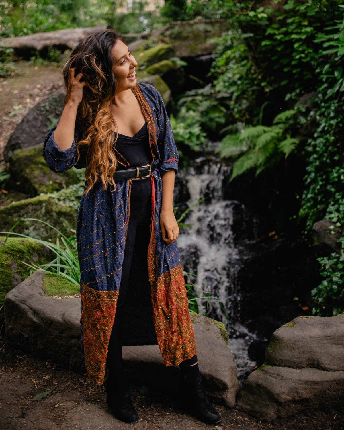 Patterned Kimono with Camisole and Wide Belt Patterned Kimono with Camisole and Wide Belt — Trendy Indie Outfits